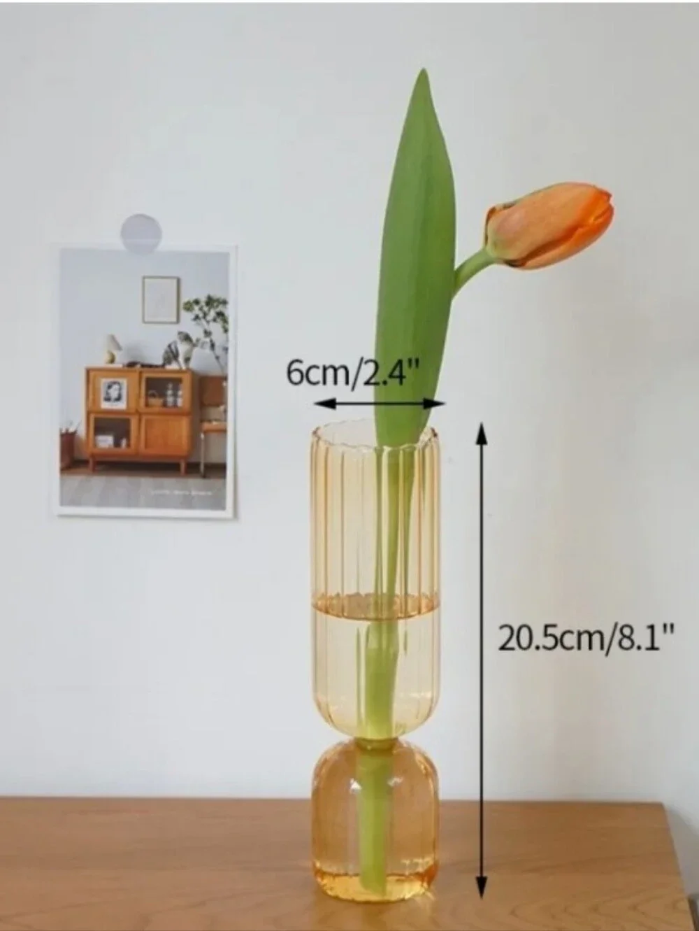 NWOT Nordic Glass Minimalist and Elegant Flower Vase Ribbed Home Decor Yellow